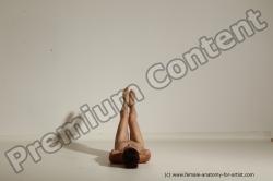 Nude Gymnastic poses Woman White Laying poses - ALL Athletic Laying poses - on back long brown Dynamic poses Pinup